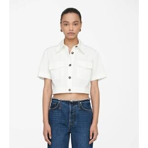 Anine Bing Top Womens XS Scout Shirt White Cropped Button Up Utility Minimalist